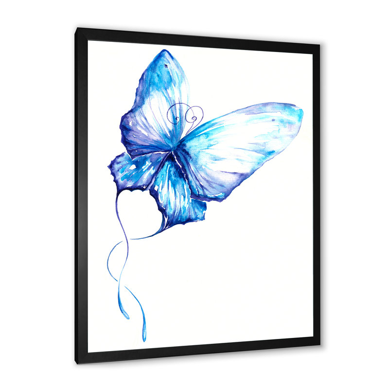 Papillon bleu avec ailes transparentes - reproduction d'art sur toile traditionnelle, Cadre noir, H 20 po x l 12 po x P 1 po