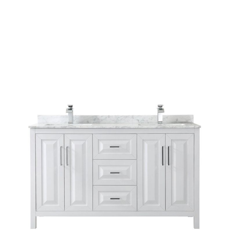 Daria 60'' W Double Vanity, Carrara Cultured Marble, Dark Gray, Polished Chrome