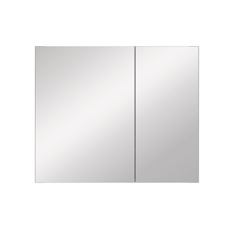 Armoire à pharmacie encastrée ou à fixation en surface sans cadre à 2 portes avec miroir et tablettes en verre réglables