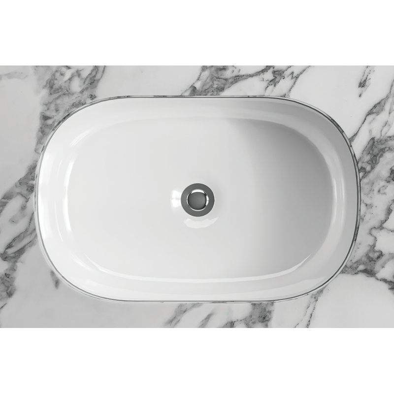 Barcelona Gloss White Oval Undermount Bathroom Sink with Overflow, Gloss White