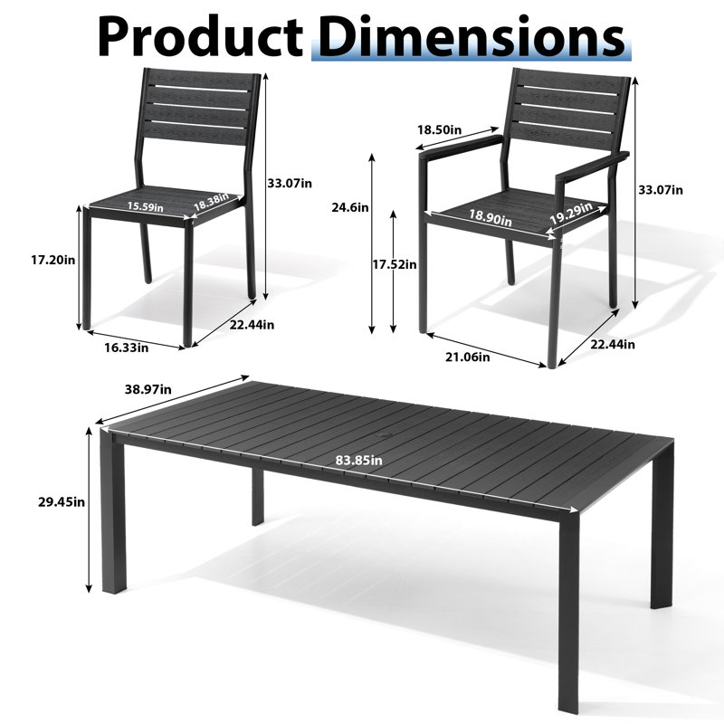 8 - Person Aluminum Patio Dining Set With Stackable Armchairs And Armless Chairs, Black