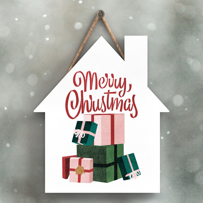 Xmas Merry Christmas Wooden House Plaque, 18.5cm H x 16cm W x 0.9cm D