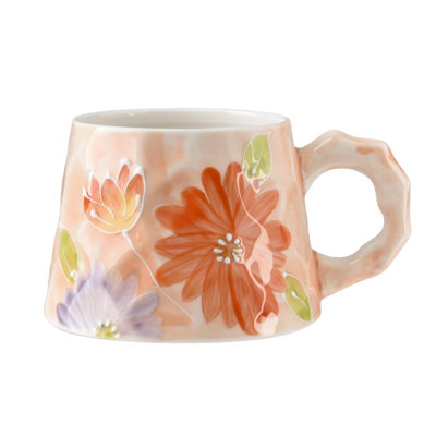 13oz ceramic mug, enlarged and thickened breakfast cup, suitable, hand-painted cup(orange-red)