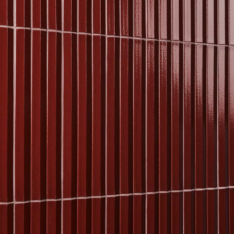 Ponto 5x16 Fluted 3D Polished Porcelain Tile, Ruby Red
