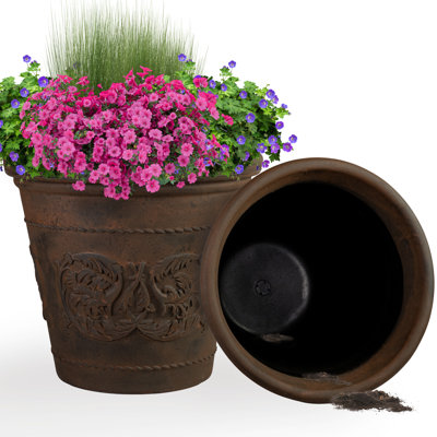 Grande jardinière ronde en polyrésine Arabella - Rouille - 19,5 po - ensemble de 2