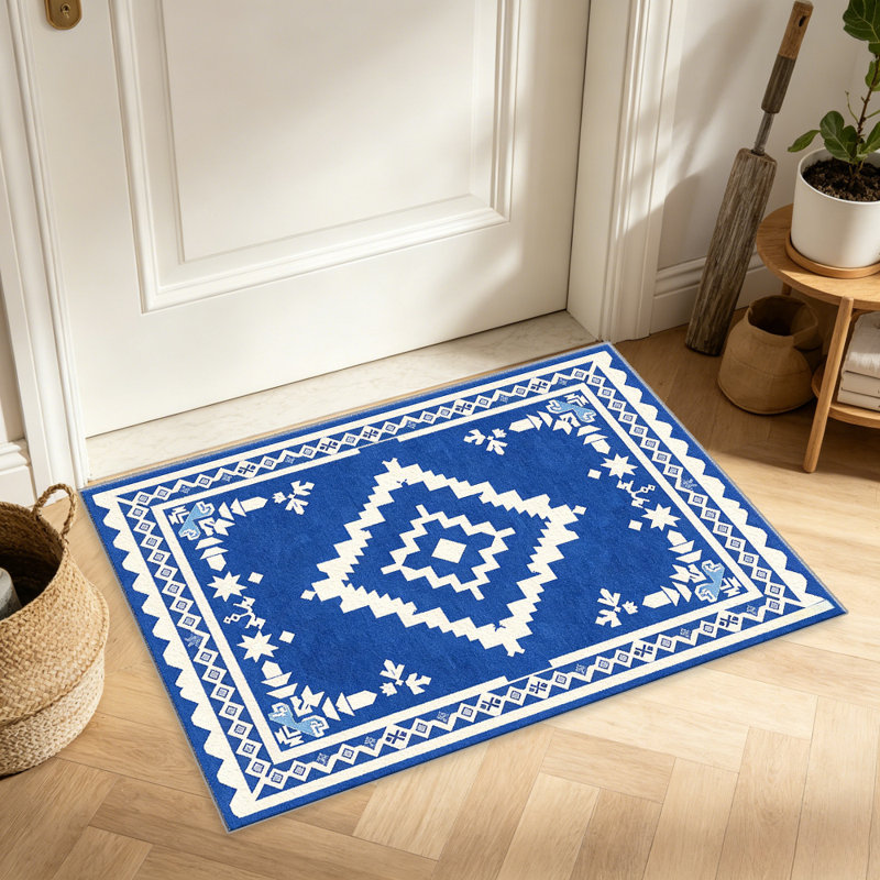 Cobalt Blue Kilim Rug carpet-easy to clean, machine-washable, soft and comfortable; suitable for door mats, kitchens, living rooms, bedrooms, corridors, and laundry areas. Easy to clean, durable carpet for home decoration.