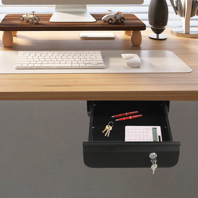 Under Desk Pull-Out Drawer Lockable Sliding Storage Drawer Under Desk Drawer