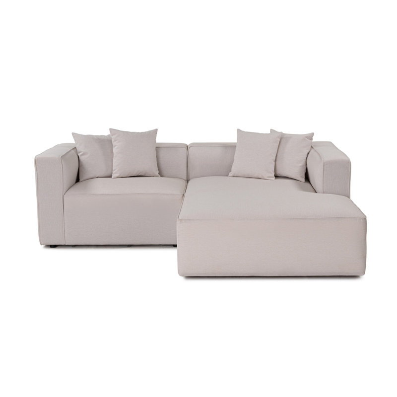 Élégant canapé d'angle, couleur écru, 90,6 po x 27,2 po x 70,9 po | Structure: hêtre, sapin et panneau de particules | Tissu à texture douce, pieds en plastique | Coussin confortable en mousse 30 po | Parfait pour le salon et les espaces familiaux