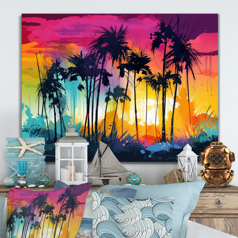 «Vibrant Palm Trees III - Modern Landscape Beach Wall Art Living Room», Toile tendue, H 24 po x l 32 po x P 1 po