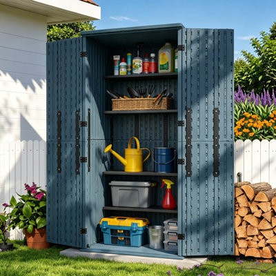 Altibloom 66 in tall outdoor storage shed, 28 cu.ft, 4 shelves, lockable, for patio and garage