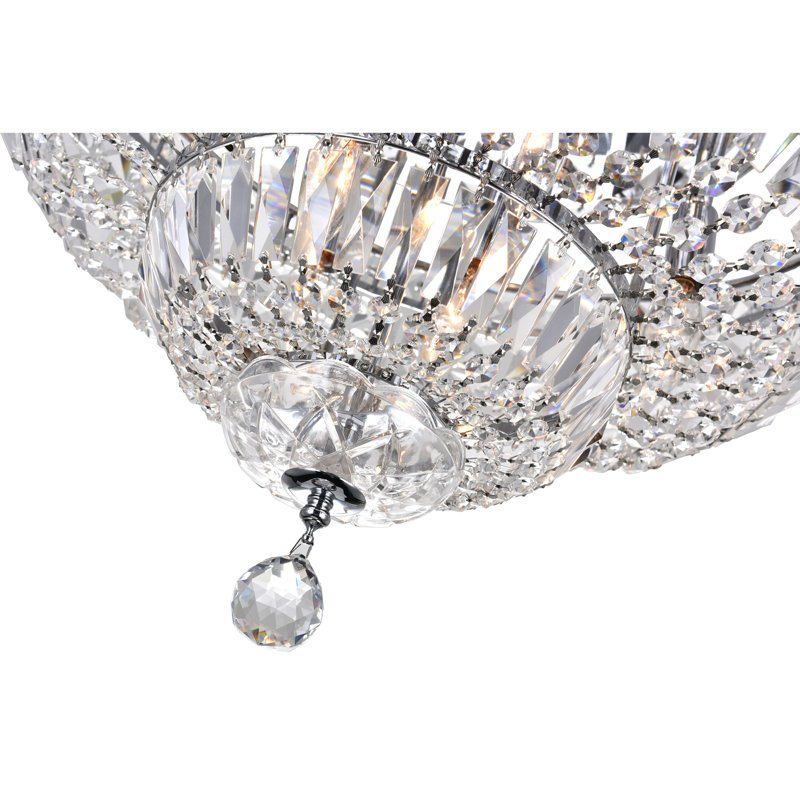 8 Light Flush Mount Ceiling Light – 20-Inch Wide Chrome Finish with Crystal Accents, Bright Ambient Lighting for Hallway, Kitchen, or Bedroom