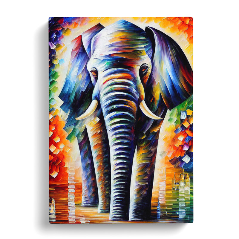 Colourful Elephant No.3 - Print, Wrapped Canvas, 50cm H x 35cm W x 3cm D, White