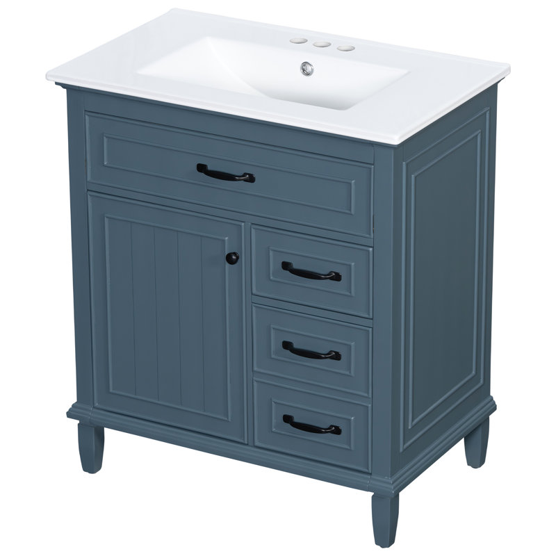 Meuble-lavabo autoportant de 30 po avec comptoir en céramique, Bleu gris