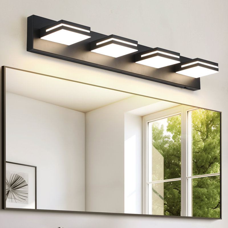 Lumières de meuble-lavabo modernes à DEL à intensité variable pour miroir, Quatre lumières, Noir mat