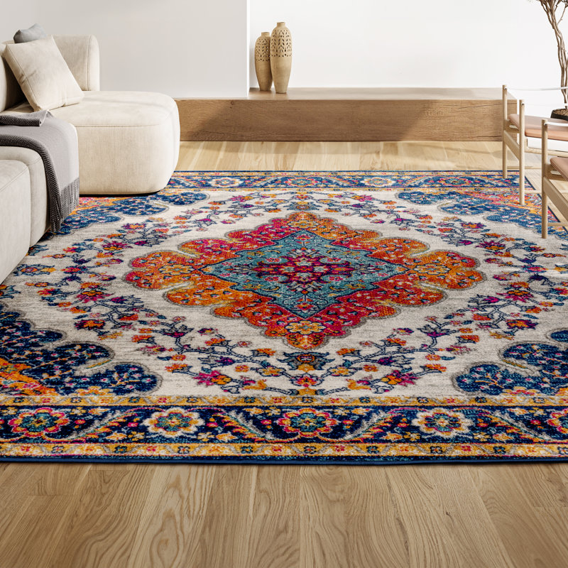 Lathan Bohemian FLAIR Boho Vintage Medallion Blue/Multi Rug, Rectangle 12' x 15'