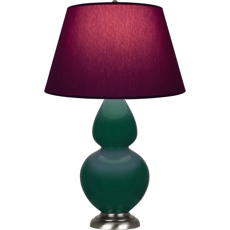 Lampe de table double gourde en céramique, Jungle glacé / argent antique, Prune / lavande, Argent argent