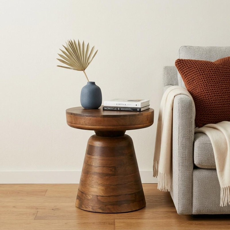 18" Brown Solid Wood Round End Table