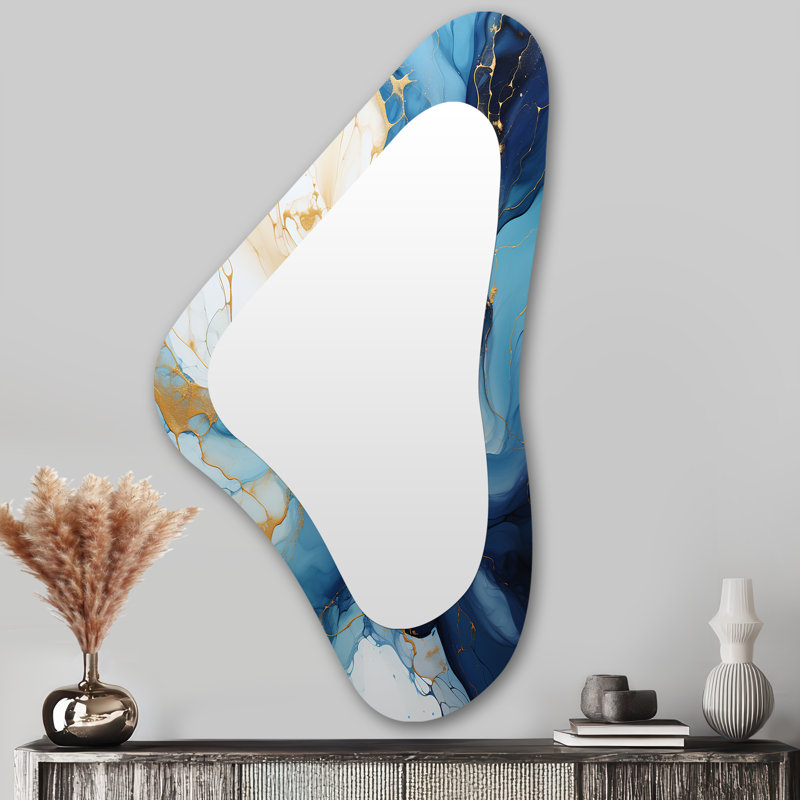 Reflet du soleil doré sur les vagues - formes asymétriques abstraites en marbre - grand miroir mural moderne