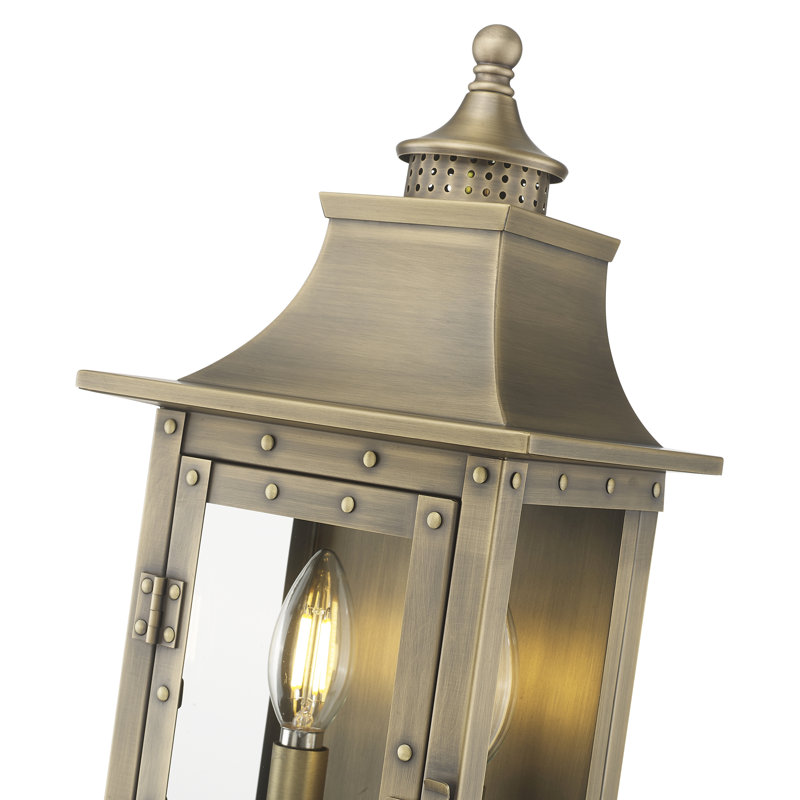 Lanterne murale d'extérieur 2 lumières H 16,5 po Dillion, Laiton vieilli