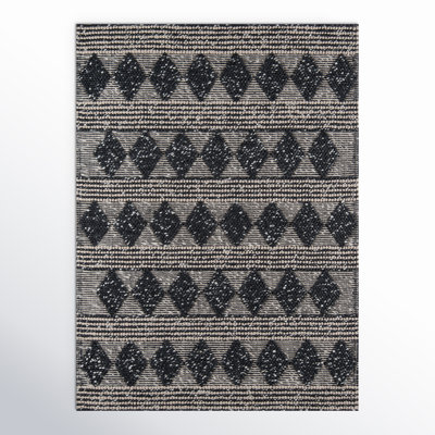 Altie Geometric Handmade Handwoven Area Rug in Charcoal/Beige