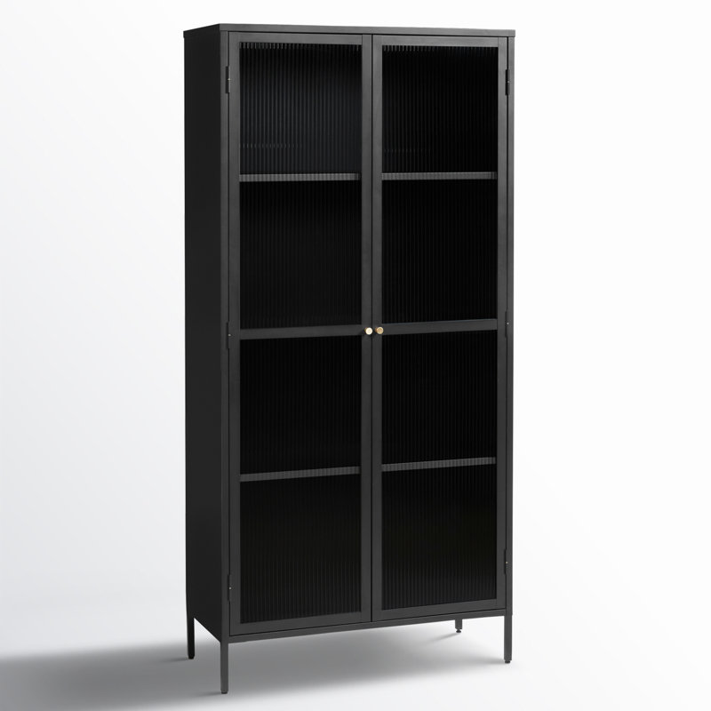 Arnika 75" Fluted Glass Dining Cabinet, Black