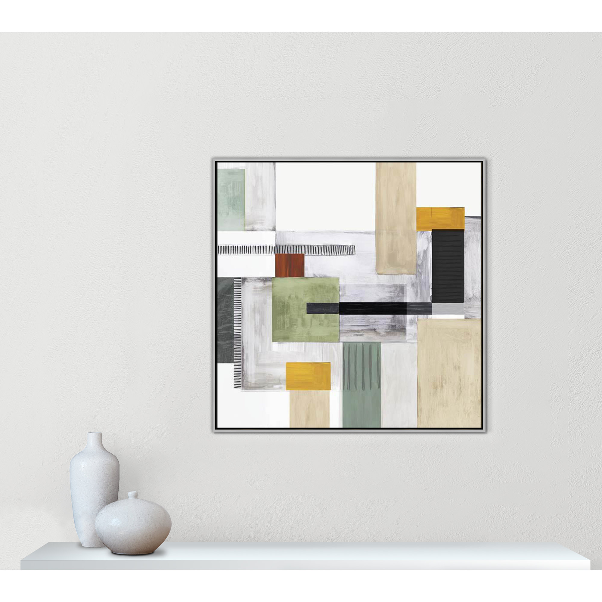 Playful Blocks, Silver Floater Framed, 41.5" H x 41.5" W x 2" D