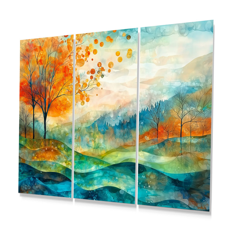 «Whispers In The Wind Abstract Prairies I», ensemble d'art mural prairies, 32" H x 48" W, Impression sans cadre en métal