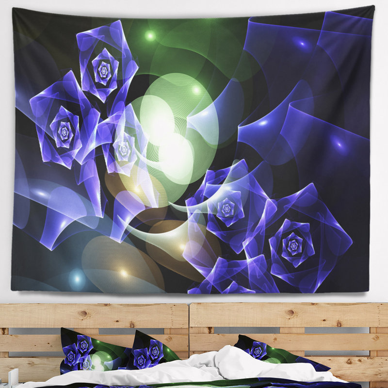 Bouquet bleu abstrait d’un magnifique tapisserie roses, H 32 po x l 39 po