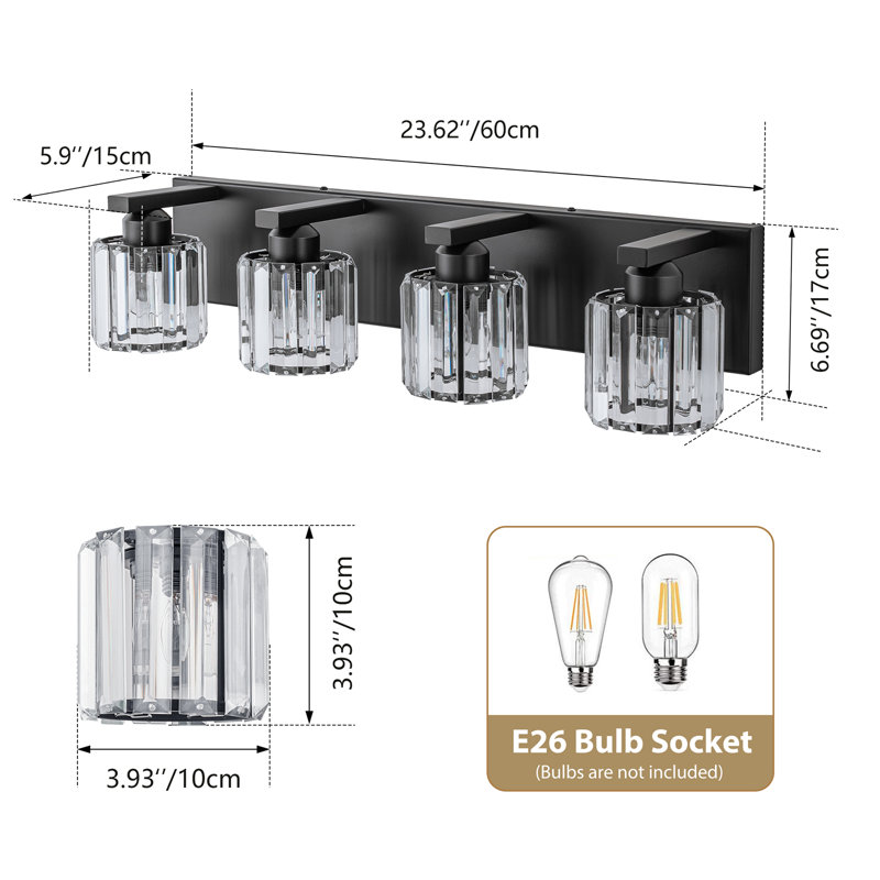 4-Light Dimmable Vanity Light, Matte Black, 4