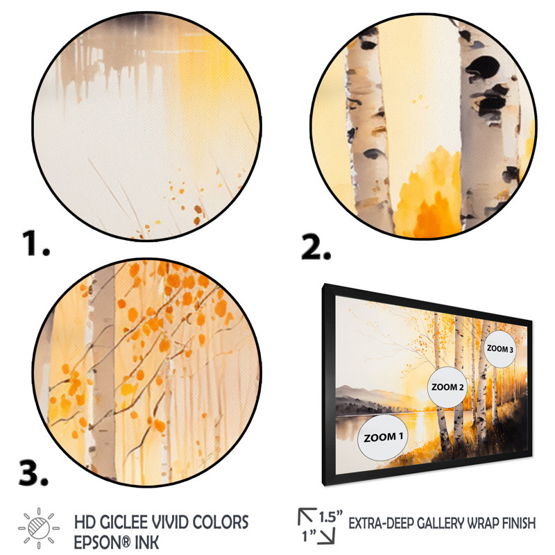 Golden Hour Birch Trees II - reproduction sur toile, Impression noire sur toile encadrée, H 16 po x l 32 po x P 1 po