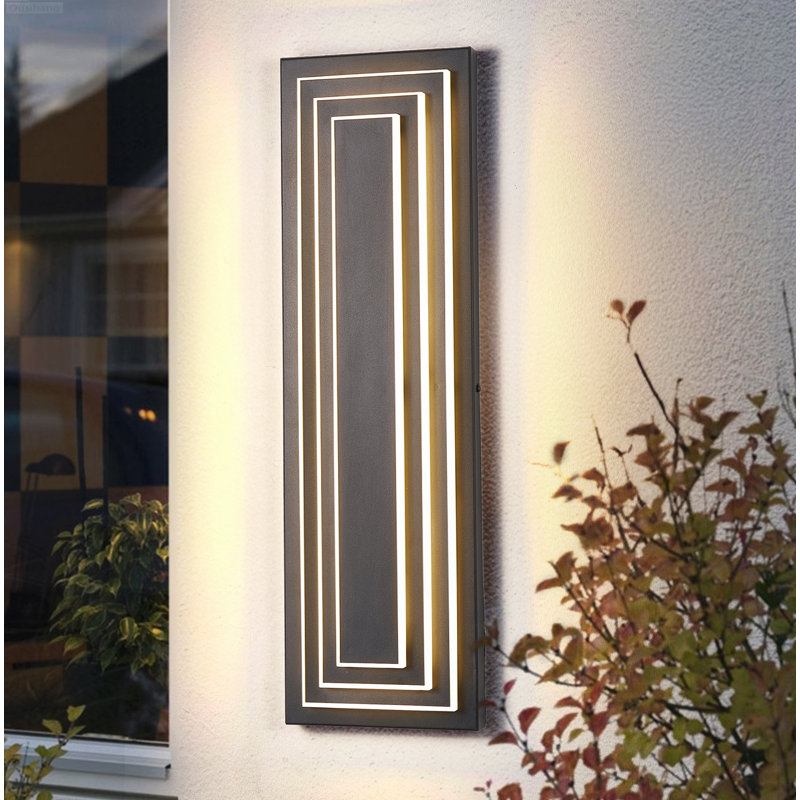 Ensemble de 2 lanternes murales d'extérieur modernes à 3 niveaux intégrées à DEL noir, 23,7 pouces
