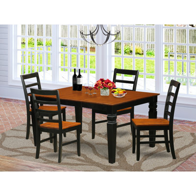 Ensemble de salle à manger 5 pièces pour 4 personnes comprenant une table de cuisine rectangulaire avec rallonge papillon et 4 chaises de salle à manger, 107 x 152 cm, noir et cerisier