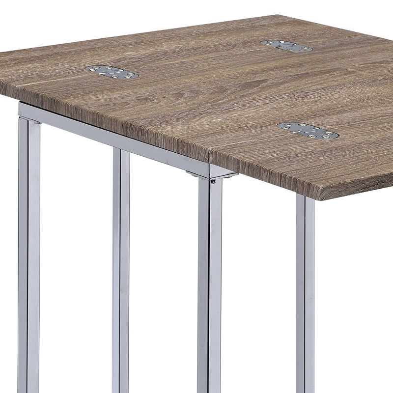 Élégante table d'appoint pliante - Chêne vieilli et base géométrique en métal de 12 à 24 po