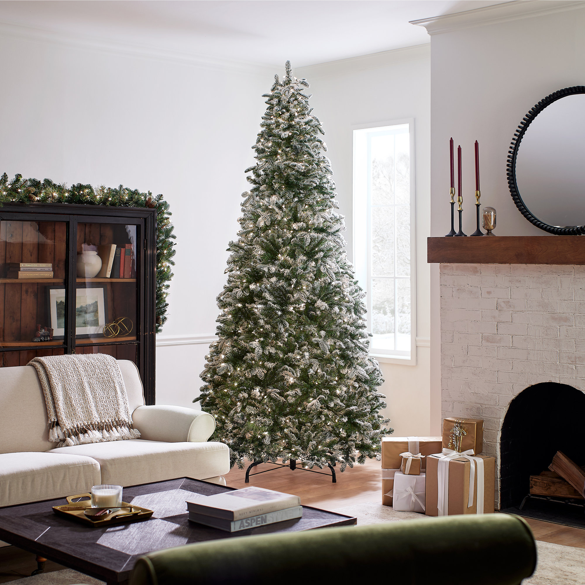 The Holiday Aisle® Snowy Everest Fir Medium Tree with Clear Lights, 9'