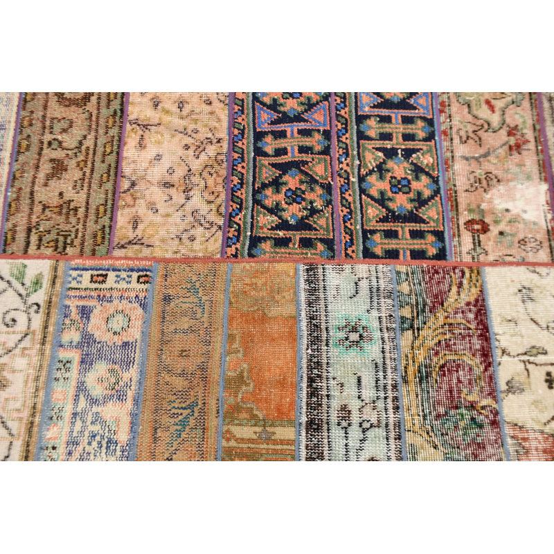 Tapis turc en patchwork fait à la main offrant un décor rétro pour un bureau de chambre éclectique ou un décor de vestibule bohémien