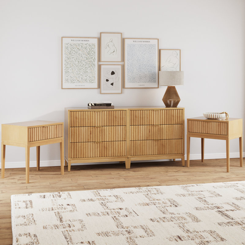 Ensemble commode et table de chevet pour chambre à coucher, Brun