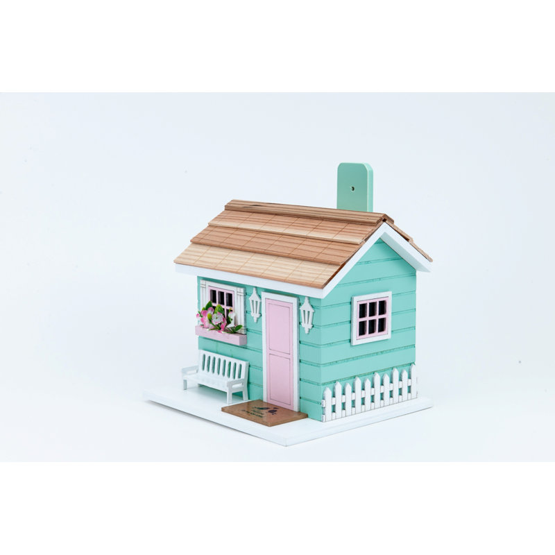 Pastel Green and Pink Wooden She Shed Birdhouse