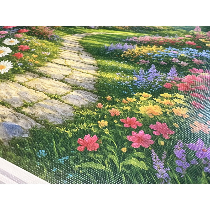 Cottage Garden Pathway - Sentier en fleurs à travers une fenêtre ouverte, H 16 po x l 24 po