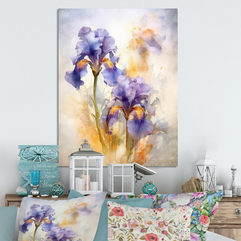 Impression mauve et jaune mauve d'Iris, H 20 po x l 12 po x P 1 po