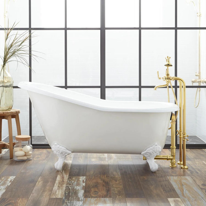 Erica 57" Clawfoot Soaking Cast Iron Bathtub, Brushed Nickel