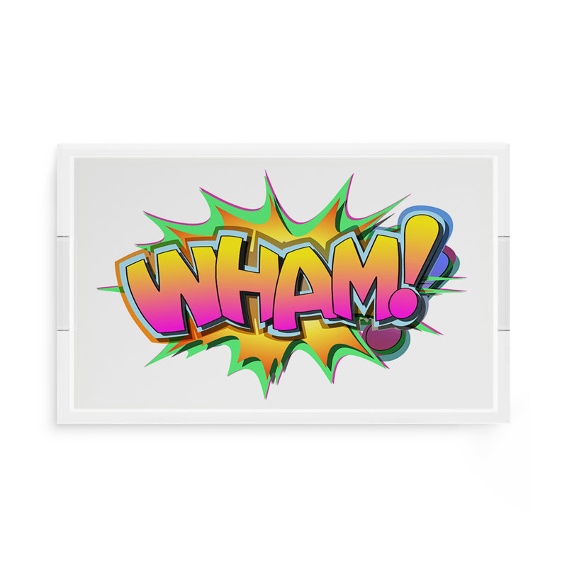 Wham Yellow Pink Graffiti Street Art Acrylic Rectangle Decorative Tray, 17"W x 10.5"D x 2"H