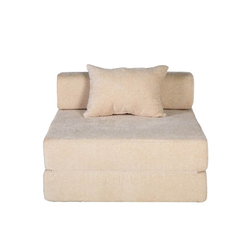 Compression Convertible Floor Bed, Single Seater, Beige Chenille, Boneless Modular, No Assembly For Various Rooms Seater Compression, Fixed - Shape Frame, Assembly, Chenille Occasions