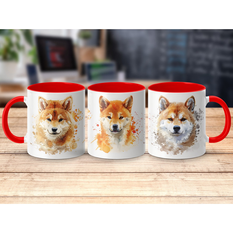 Artistic Watercolor Shiba Inu Design 11oz Coffee Mug, Red, 3