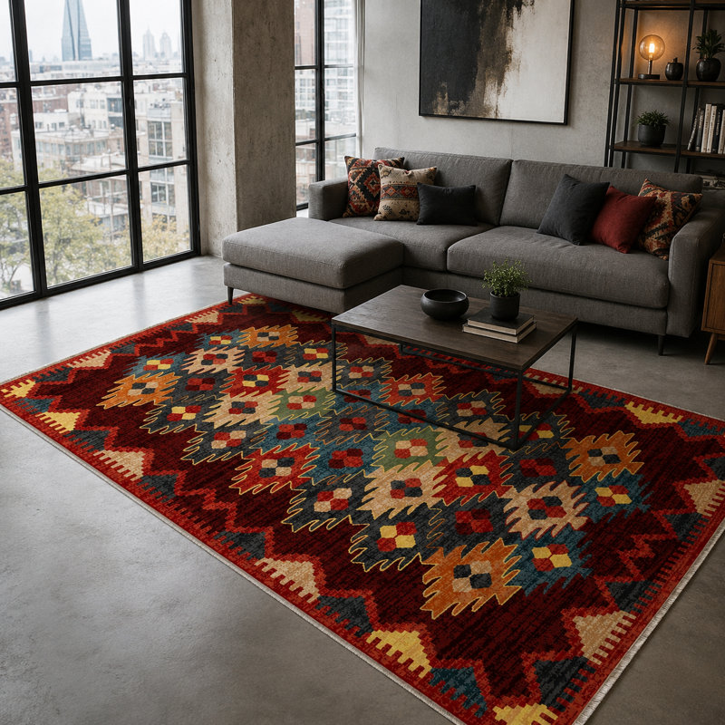Geometric Cotton and Chenille Flatweave Area Rug, 60 x 100 cm