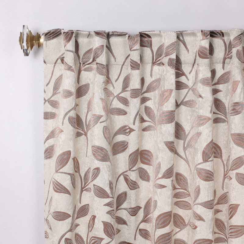 Superior White and Copper Polyester Blackout Curtains with Leaf Design, 52" x 84"