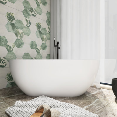 59 in. x 29 in. Solid Surface Freestanding Soaking Bathtub with Center Drain in Matte White