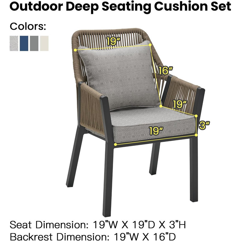 Ensemble de coussins d'extérieur à assise profonde, L 19 po x P 19 po