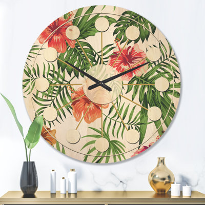 Horloge murale en bois Tropical Botanicals and Flowers II