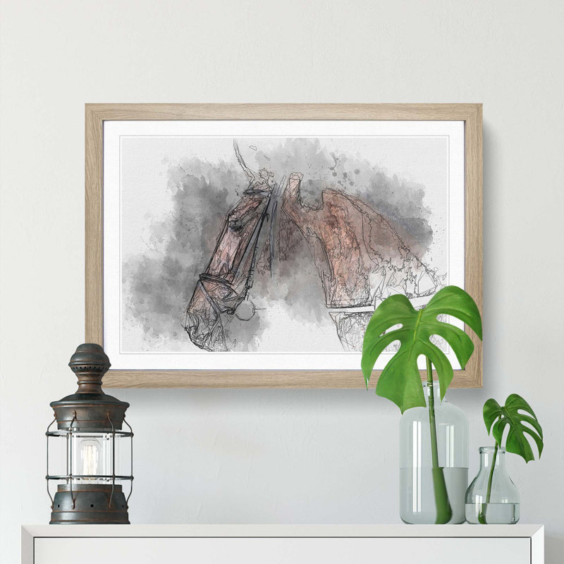 Horse Portrait in Abstract - Picture Frame Graphic Art Print, Oak Framed, 36cm H x 48cm W x 2cm D