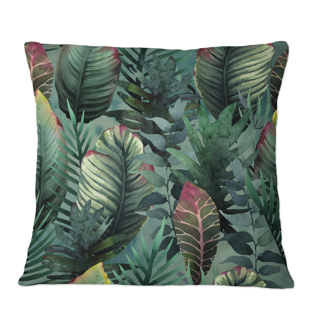 Tropical Palm Leaves In Jungle - Traditional Printed Throw Pillow Design Art
